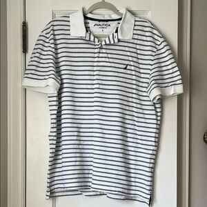Nautica Classic Fit Striped Polo Shirt Preppy Coastal nautical Y2K 90S golf L